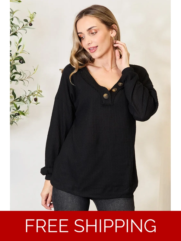 Zenana Buttoned Long Sleeve Blouse
